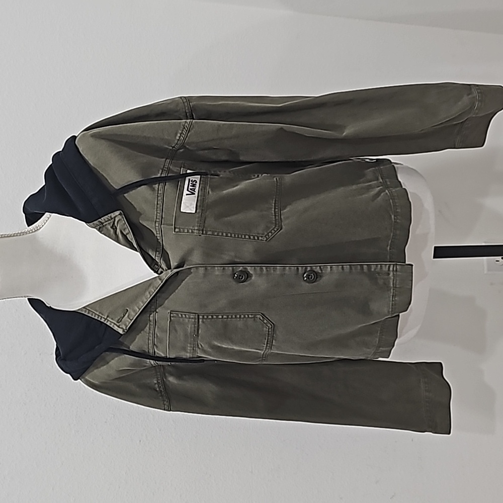 Vans,Cropped Jacket  hooded button closure green black Size L